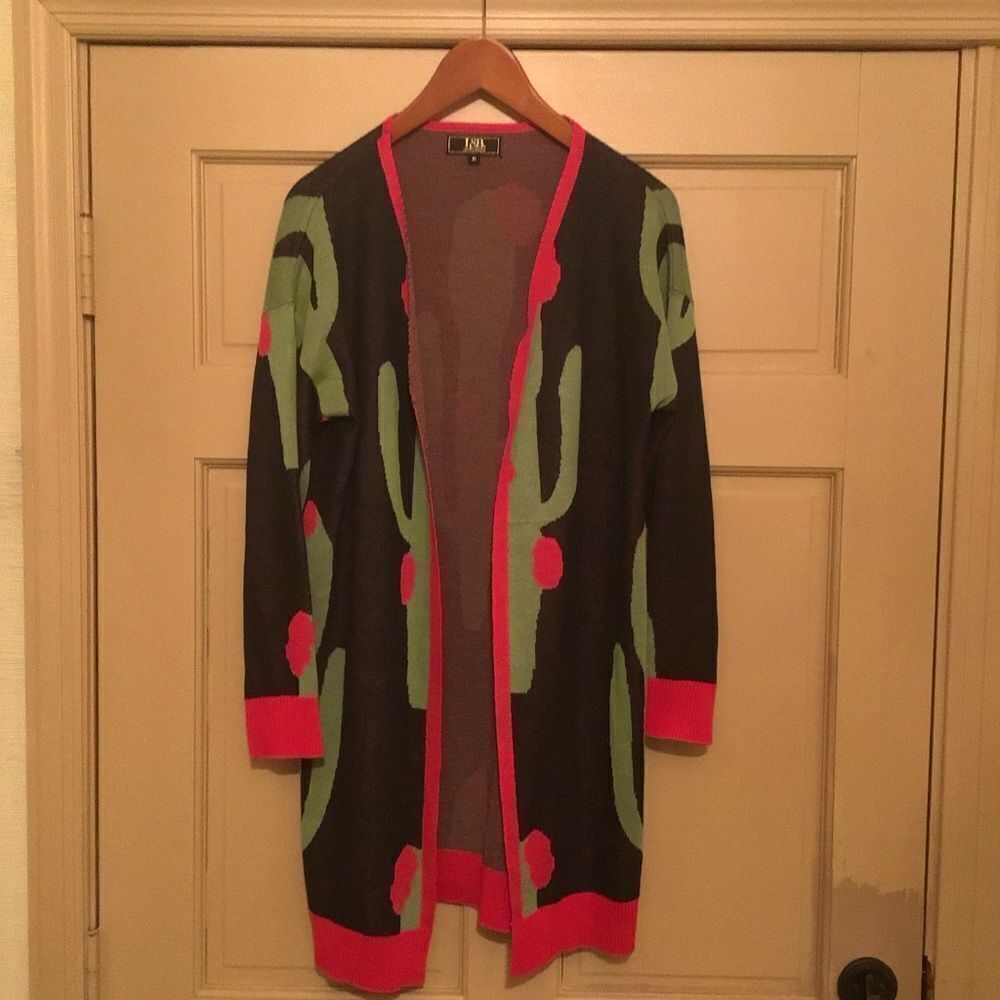 Lucky & Blessed Pink and Green Cactus Sweater Cardigan - Picture 2 of 7